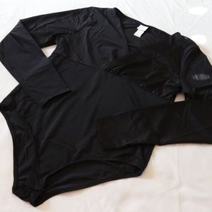 V-neck Black Mesh Bodysuit